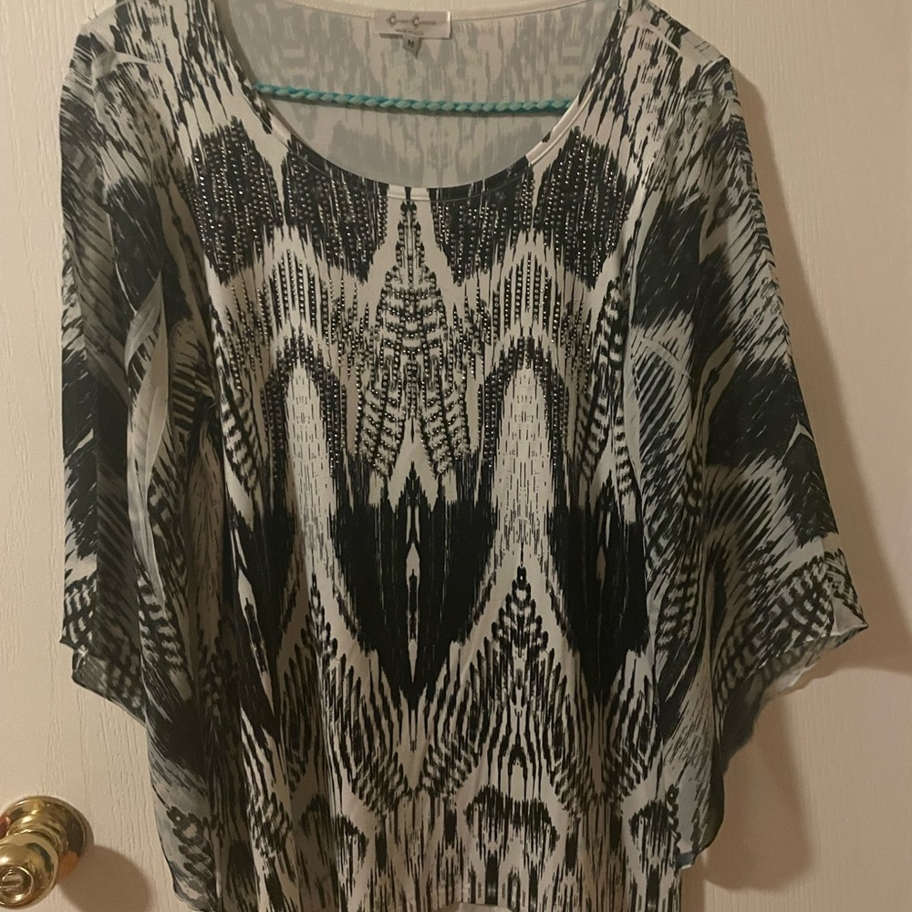 Black and White Asymmetrical Relaxed Blouse